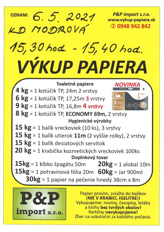 výkup papiera 06052021